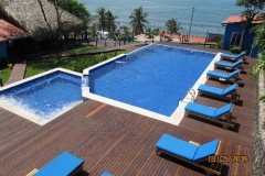 Outdoor Kayu Resort For Sale Purchase Business El Salvador La Libertad Sunzal Surf Break Pool Deck View